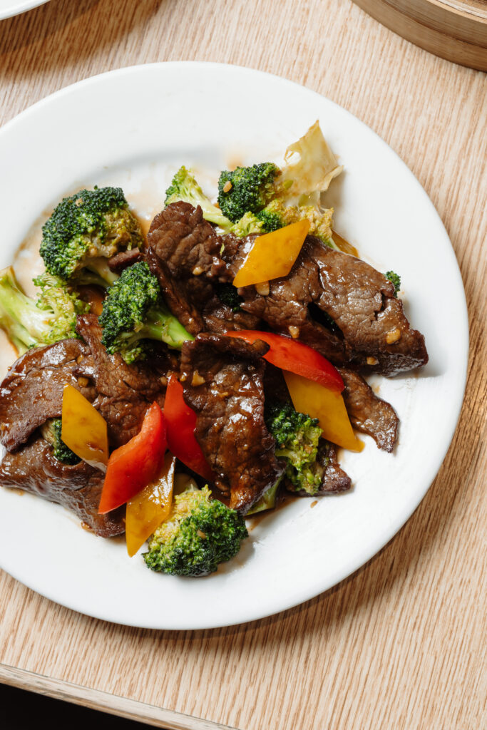 Beef tenderloin with broccoli, beef, wok fried, broccoli, bell peppers